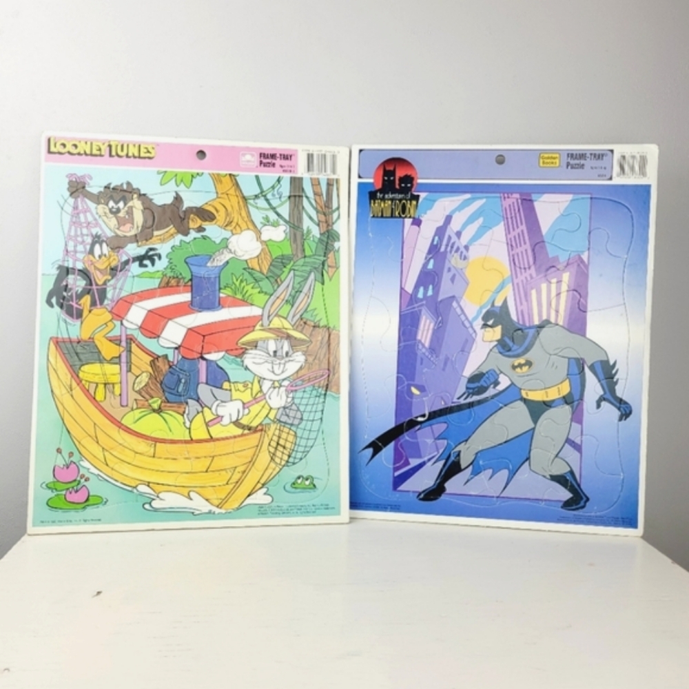 Vintage Looney Tunes and Adventures of Batman Frame-Tray Puzzles Golden Books